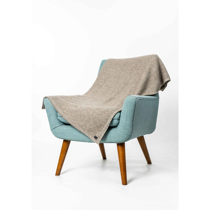 Koru - Merino & Possum Plated Herringbone Throw (KO966)Mocha/Oatmeal