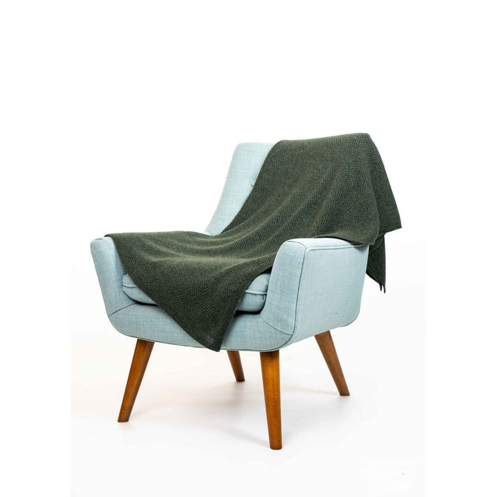 Koru - Merino & Possum Plated Herringbone Throw (KO966)Moss/Dark Green