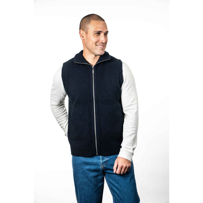 Koru - Merino & Possum Zip Vest Navy