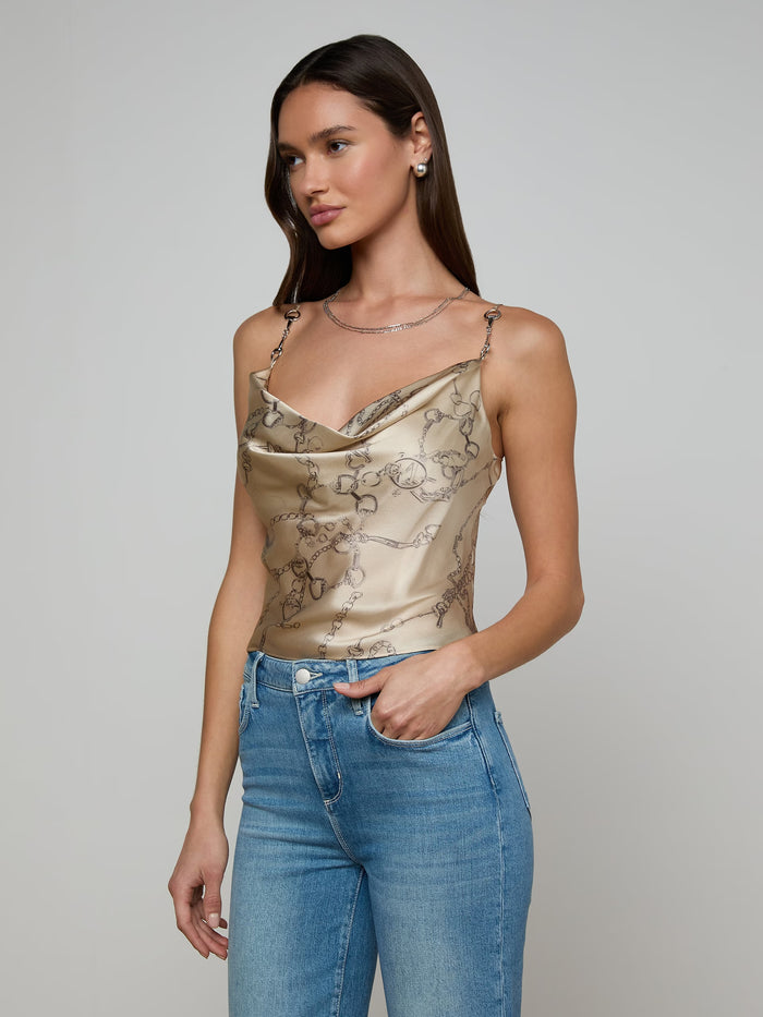 La40797 Chain Strap Silk Tank