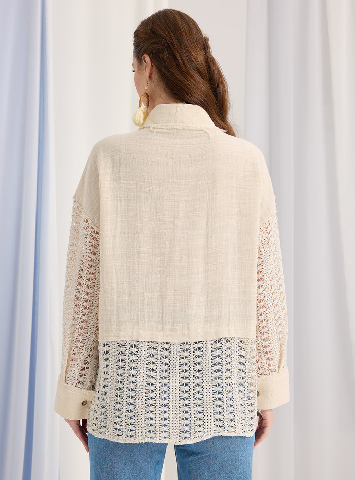 Lace Detail Muslin Cotton Shirt - Store WF