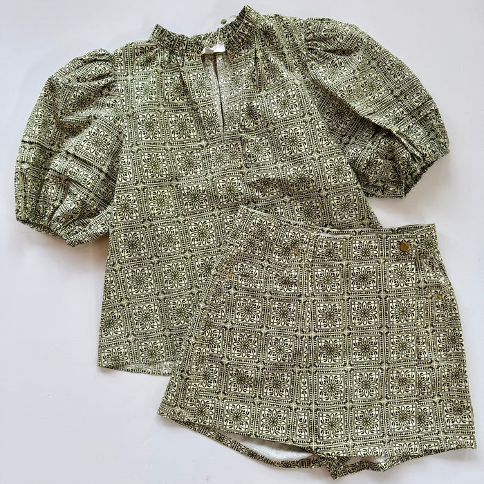 Las17 Green Flower Print Skort