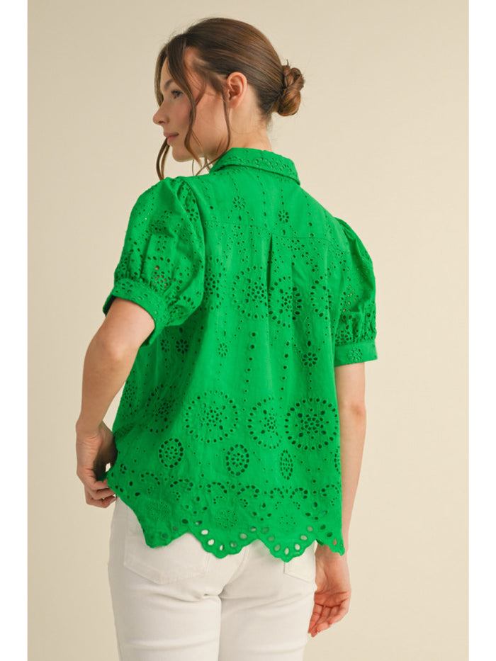 LENNY LACE TOP, KELLY GREEN