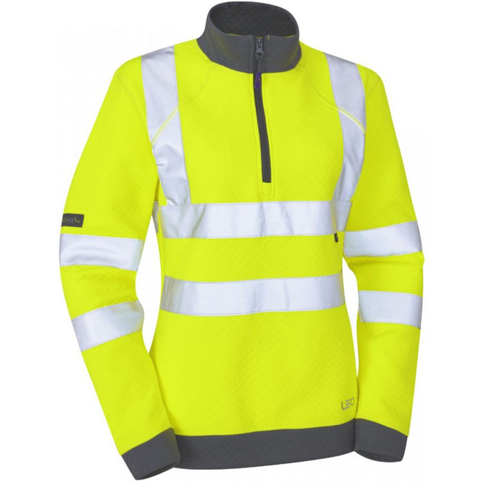 Leo Workwear Elberry Yellow EcoViz 1/4 Zip Women's Hi Vis Sweatshirt
