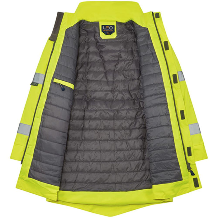 Leo Workwear Tawstock Yellow EcoViz 4K Baffle Lined Waterproof Hi Vis Jacket