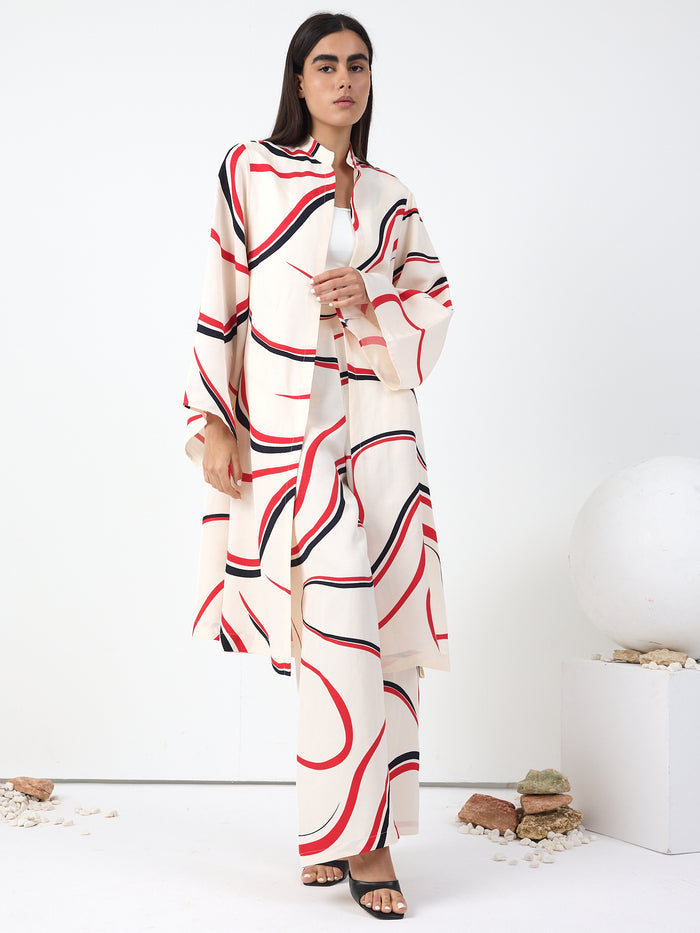 Linen Modern Stripe Kimono Trouser Set - Store WF