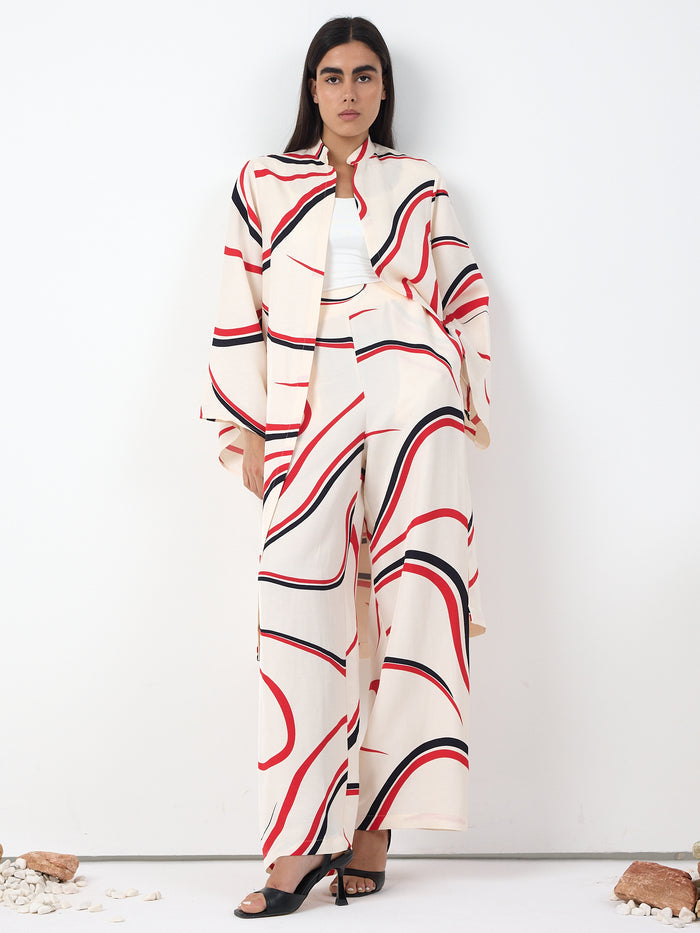 Linen Modern Stripe Kimono Trouser Set - Store WF