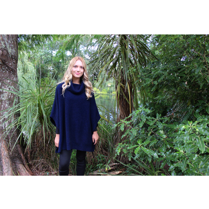 Lothlorian - Merino & Possum Lush Cowl Neck Poncho (9768)Midnight