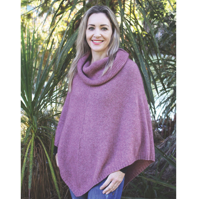 Zinity - Merino & Possum Cowl Neck Poncho -  Pink