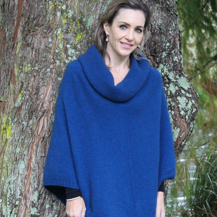 Zinity - Merino & Possum Cowl Neck Poncho -  Lagoon
