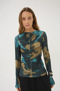 Ma2010 Maria Cher Green Watercolor Jersey Top