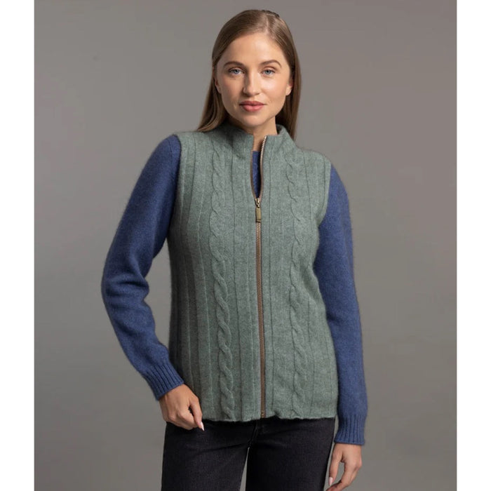 McDonald - Possum and Merino Corrugated Cable Vest (5053) Mint