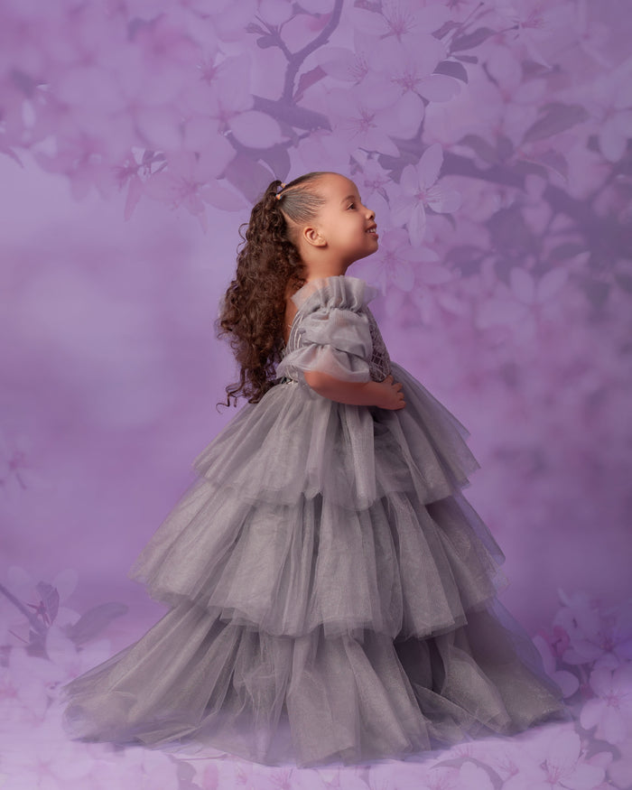 Meena Dress - Grey Tulle Dress for Girls - Dimaz
