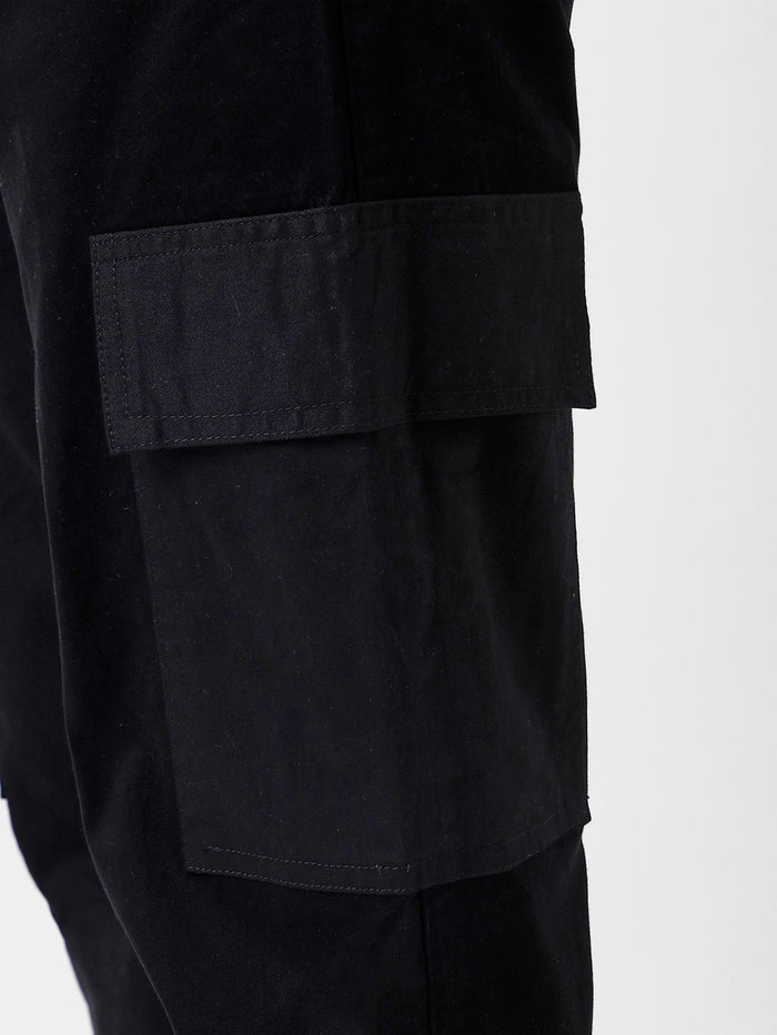Men's Black Regular Fit Solid Cargo Chino Pant with 6 Pockets Stretchable
