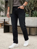 Men's Black Regular Fit Whisker Wash Yellow Tint Denim Jeans Stretchable