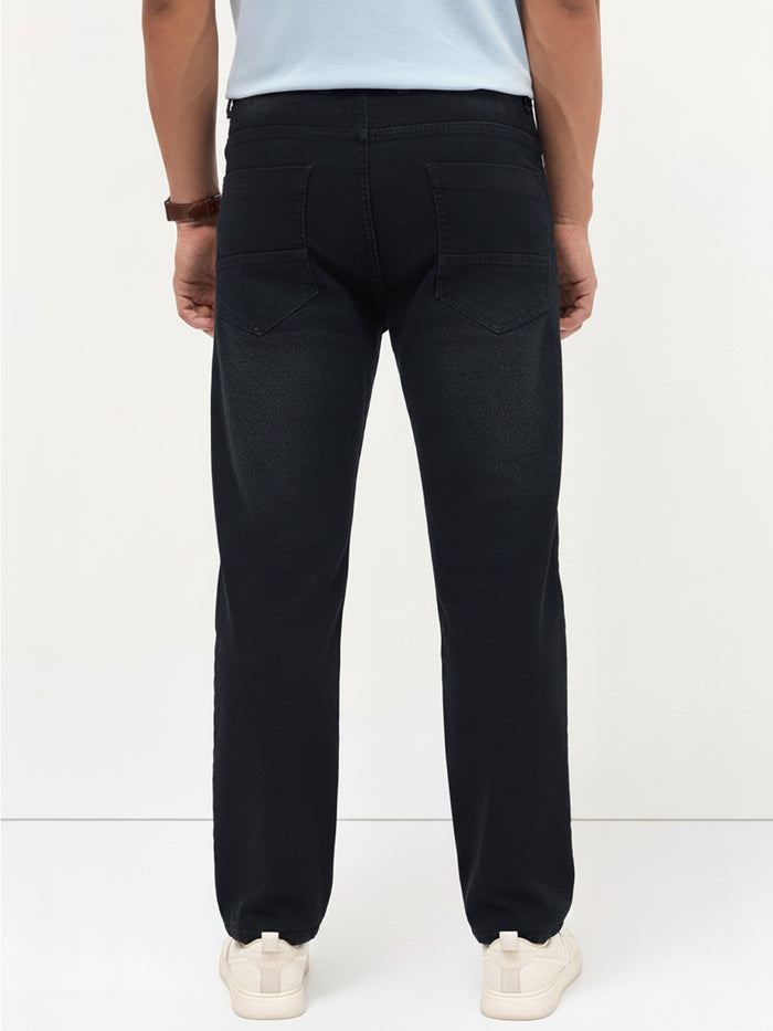 Men's Black Regular Fit Whisker Wash Yellow Tint Denim Jeans Stretchable