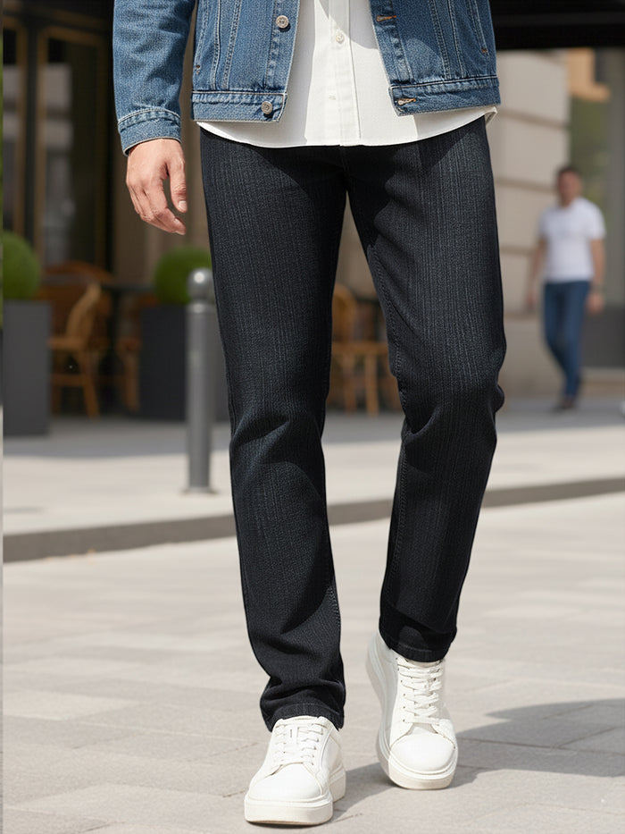 Men's Black Straight Fit Washed Denim Jeans Stretchable