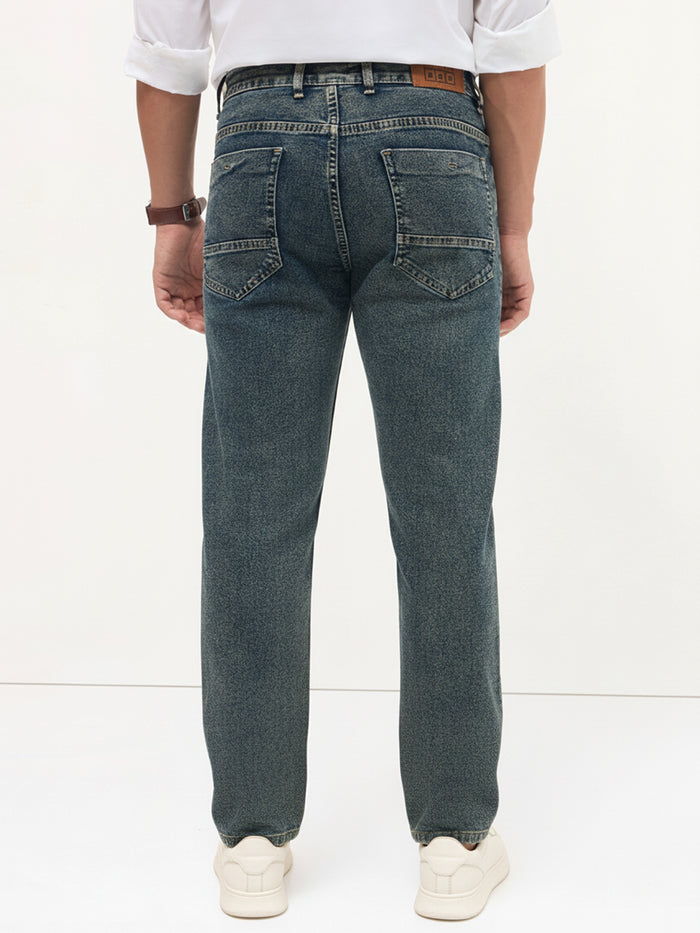 Men's Blue Regular Fit Towel Washed Yellow Tint Denim Jeans Stretchable