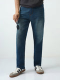 Men's Blue Straight Fit Heavy Washed Jeans Stretchable