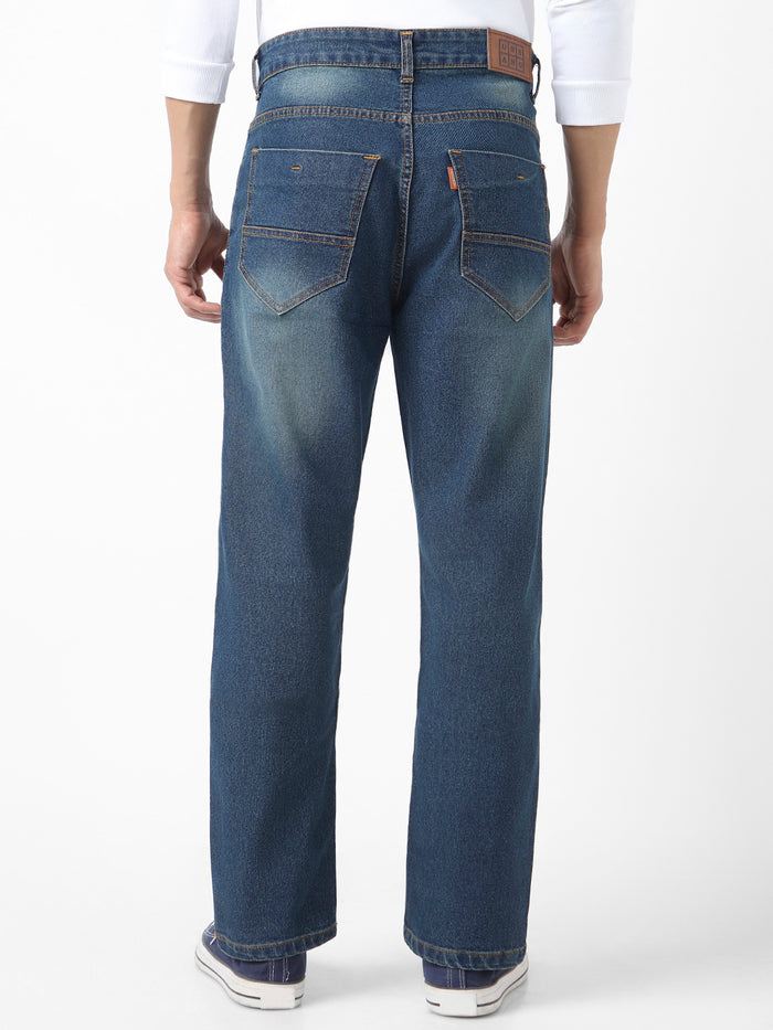 Men's Blue Straight Fit Washed Jeans Stretchable