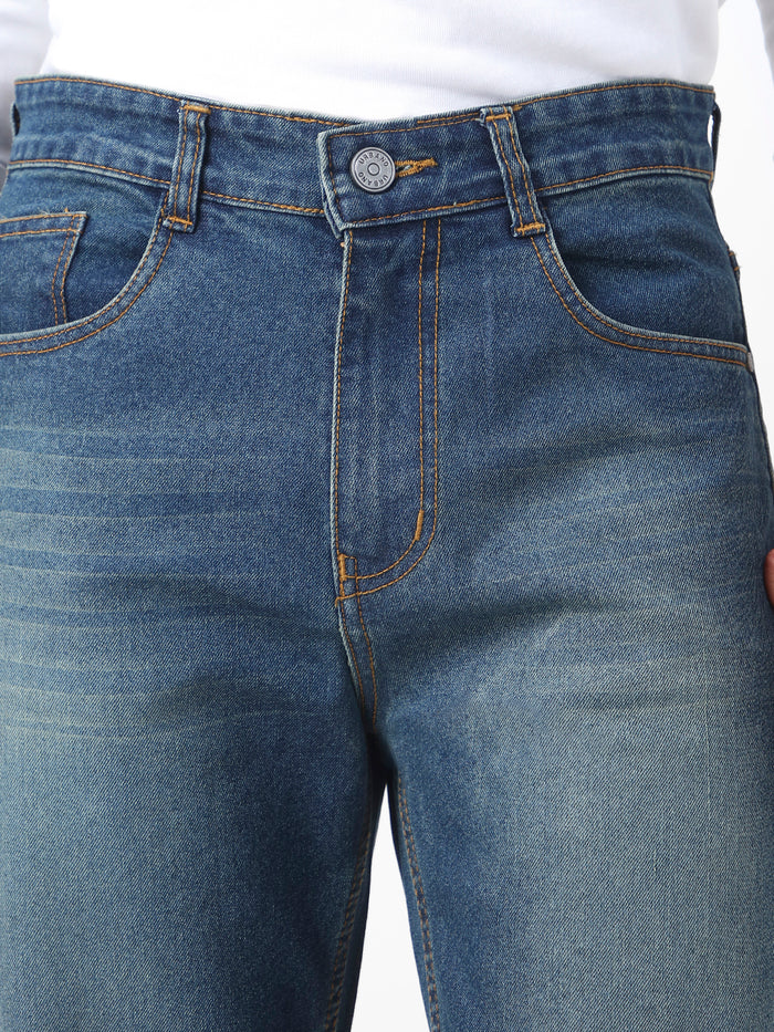 Men's Blue Straight Fit Washed Jeans Stretchable