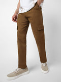 Men's Brown Regular Fit Solid Cargo Chino Pant with 6 Pockets Stretchable
