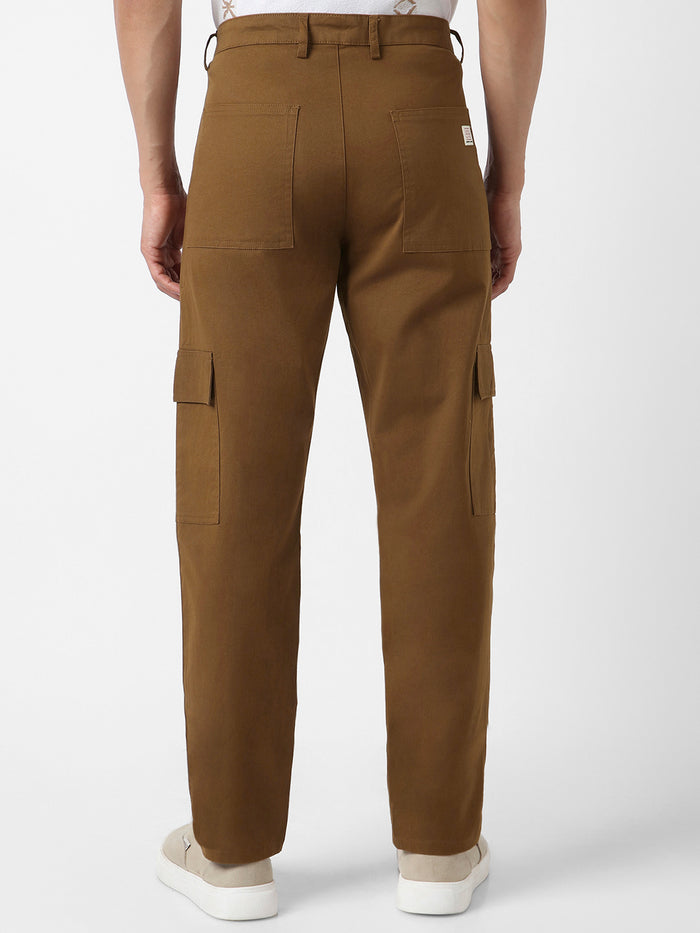 Men's Brown Regular Fit Solid Cargo Chino Pant with 6 Pockets Stretchable