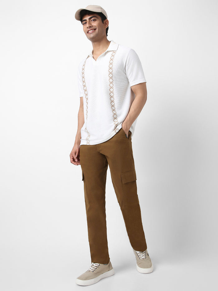 Men's Brown Regular Fit Solid Cargo Chino Pant with 6 Pockets Stretchable