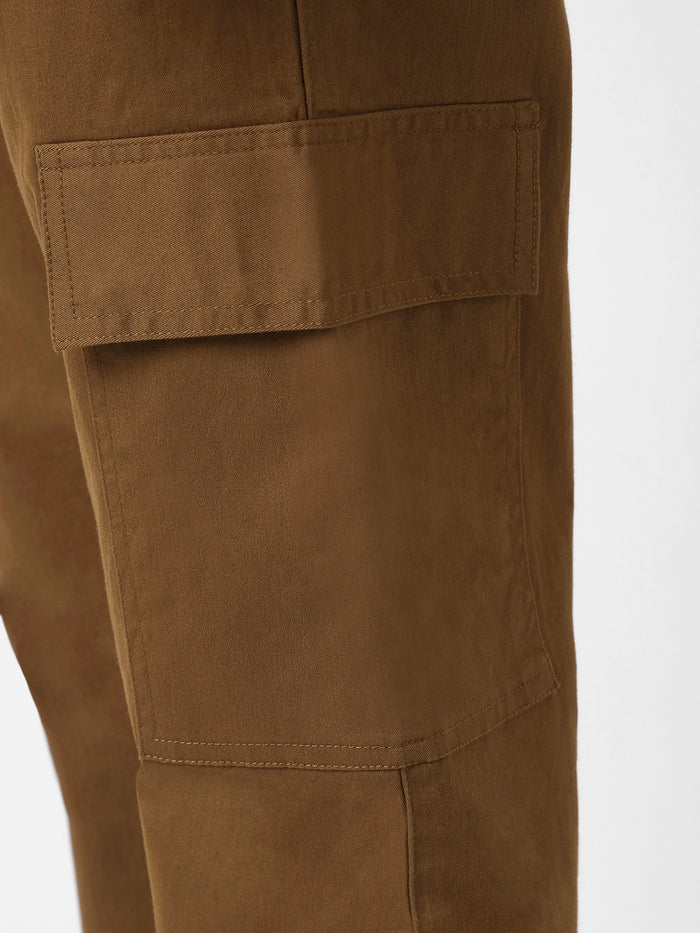 Men's Brown Regular Fit Solid Cargo Chino Pant with 6 Pockets Stretchable