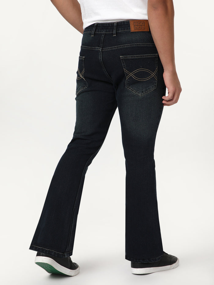 Men's Carbon Blue Bootcut Fit Mid Rise Heavy Washed Jeans Stretchable