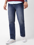Men's Dark Blue Straight Fit Washed Jeans Stretchable