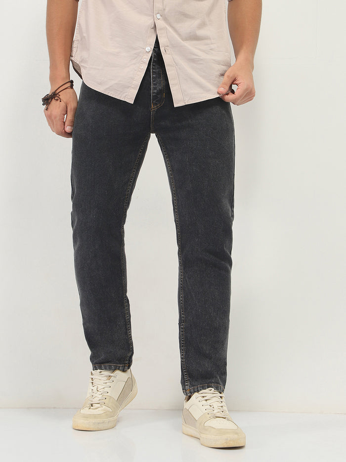 Men's Dark Grey Slim Fit Washed Denim Jeans Stretchable