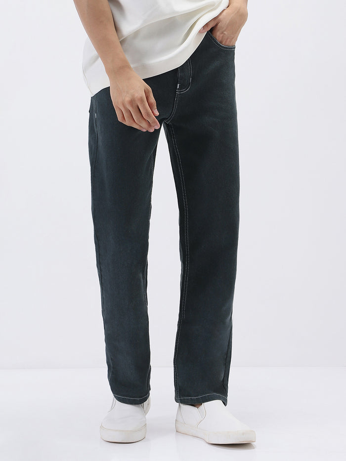 Men's Dark Grey Straight Fit Washed Jeans Stretchable