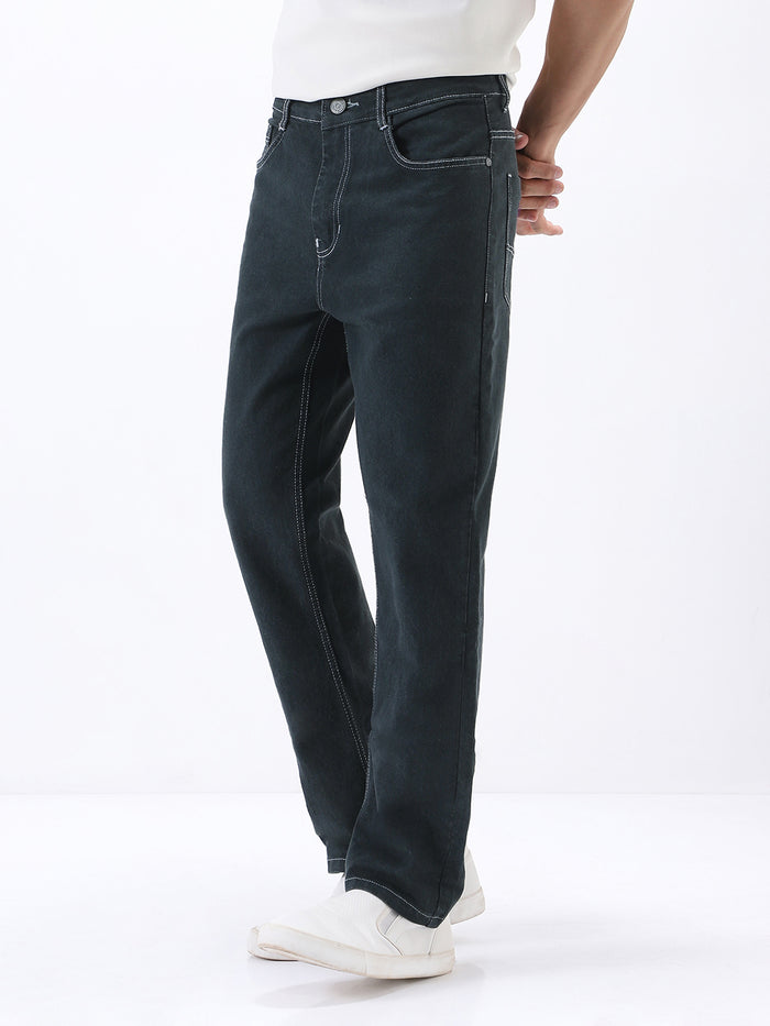 Men's Dark Grey Straight Fit Washed Jeans Stretchable