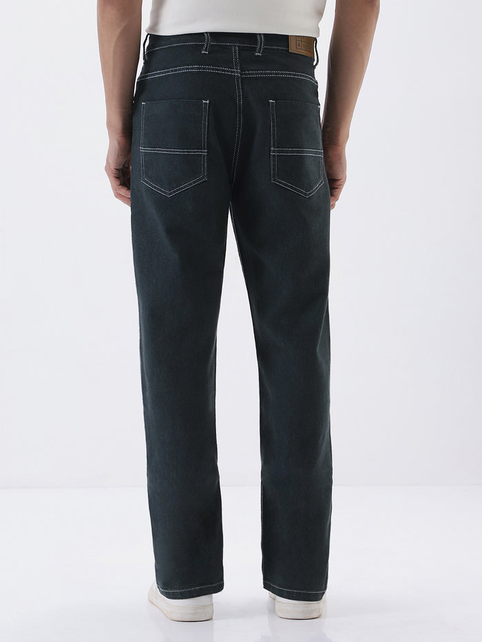 Men's Dark Grey Straight Fit Washed Jeans Stretchable