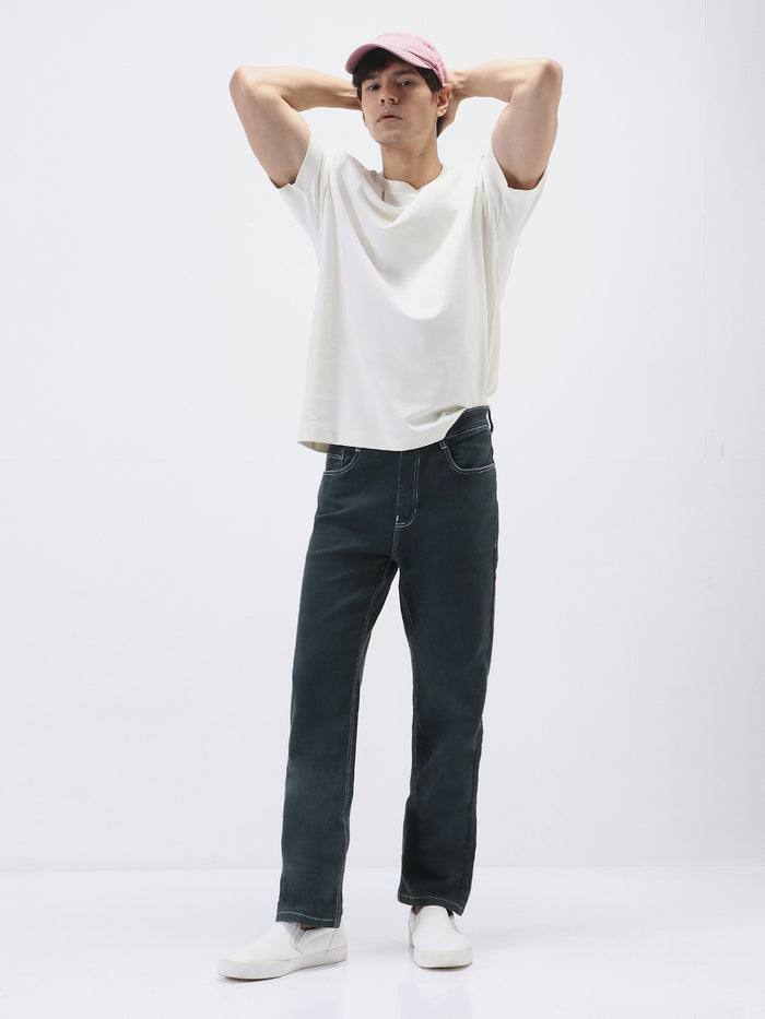 Men's Dark Grey Straight Fit Washed Jeans Stretchable