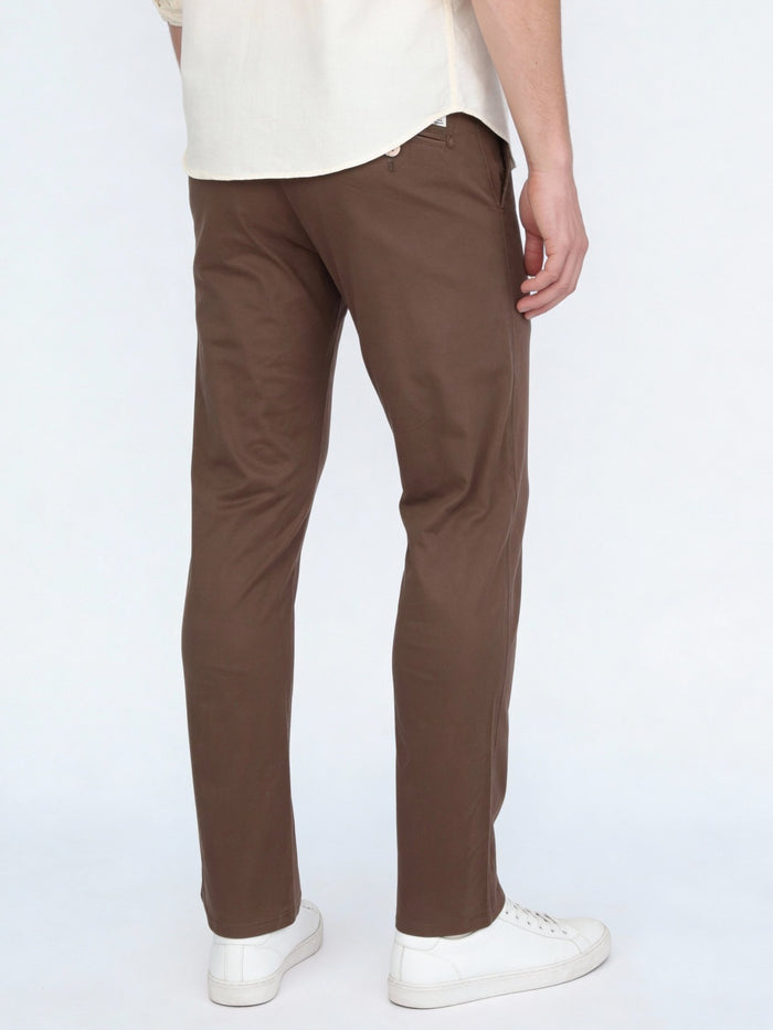 Men's Dark Taupe Straight Fit Mid Rise Cotton Casual Chinos Trousers Stretch