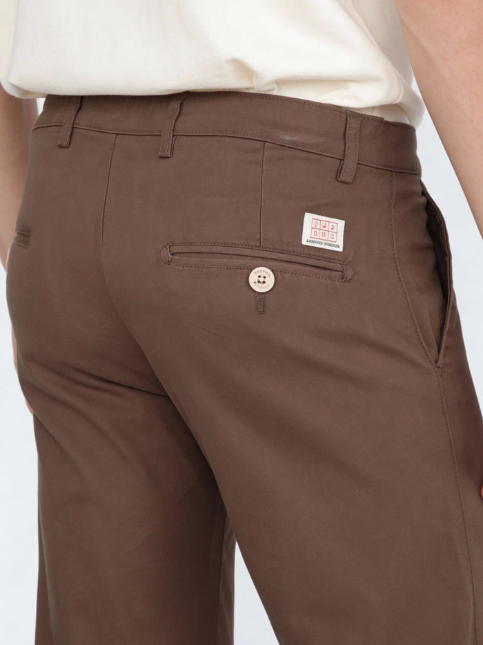 Men's Dark Taupe Straight Fit Mid Rise Cotton Casual Chinos Trousers Stretch