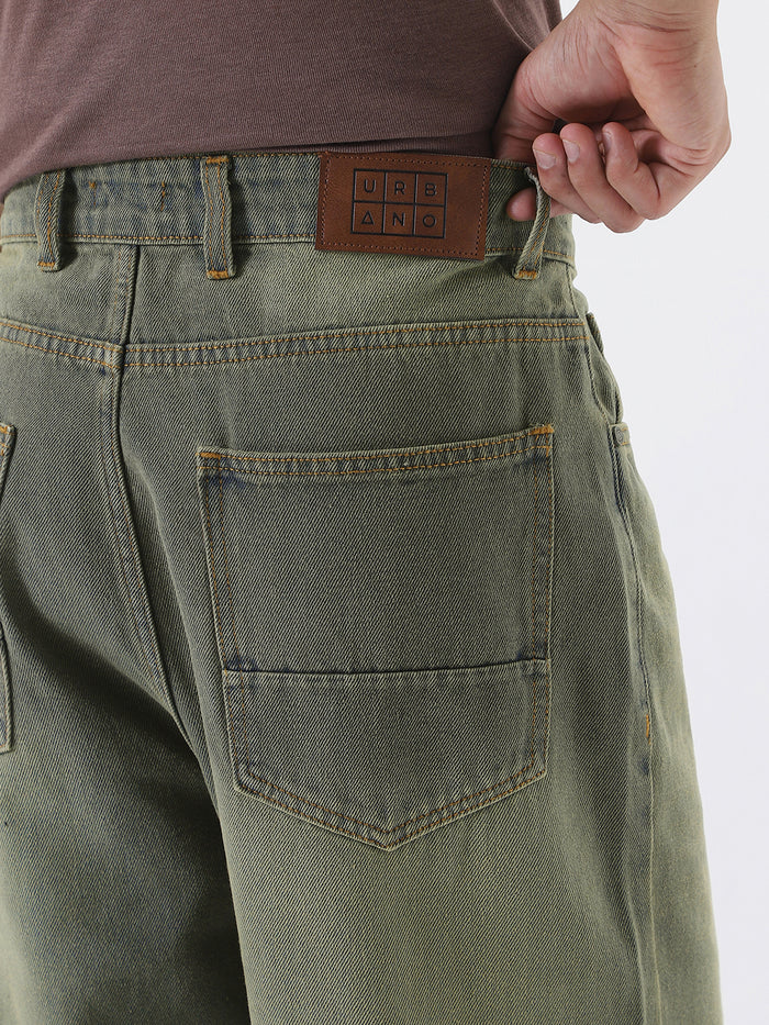 Men's Grey Loose Baggy Fit Heavy Washed Jeans Non-Stretchable