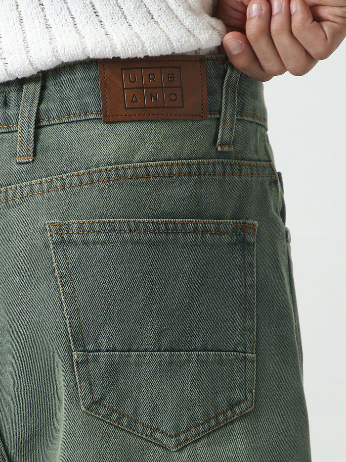 Men's Grey Loose Baggy Fit Heavy Washed Jeans Non-Stretchable