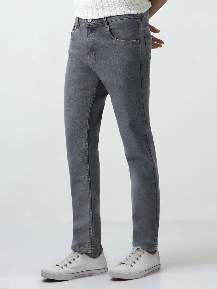 Men's Grey Slim Fit Washed Denim Jeans Stretchable