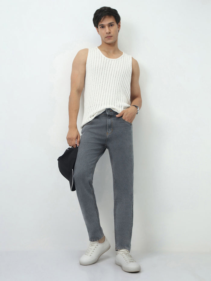 Men's Grey Slim Fit Washed Denim Jeans Stretchable