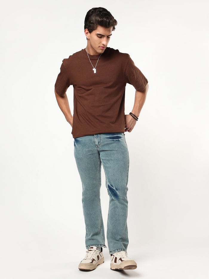 Men's Ice Blue Bootcut Fit Mid Rise Acid Wash Jeans Stretchable