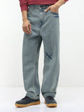 Men's Ice Blue Loose Baggy Fit Washed Jeans Non-Stretchable