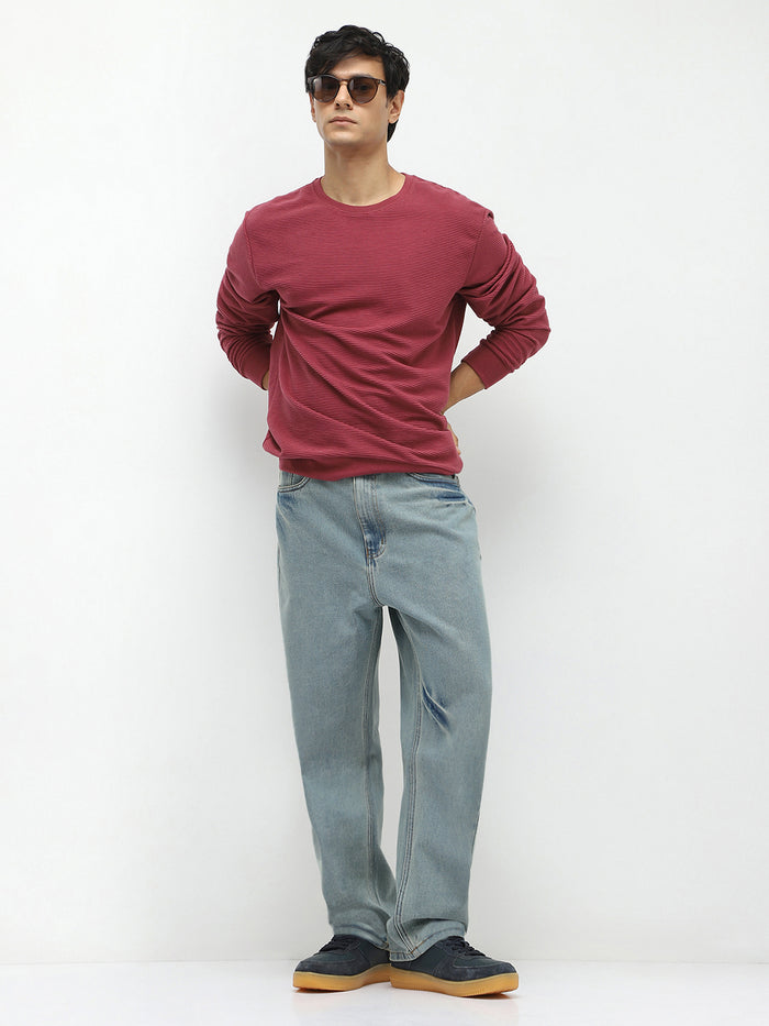 Men's Ice Blue Loose Baggy Fit Washed Jeans Non-Stretchable