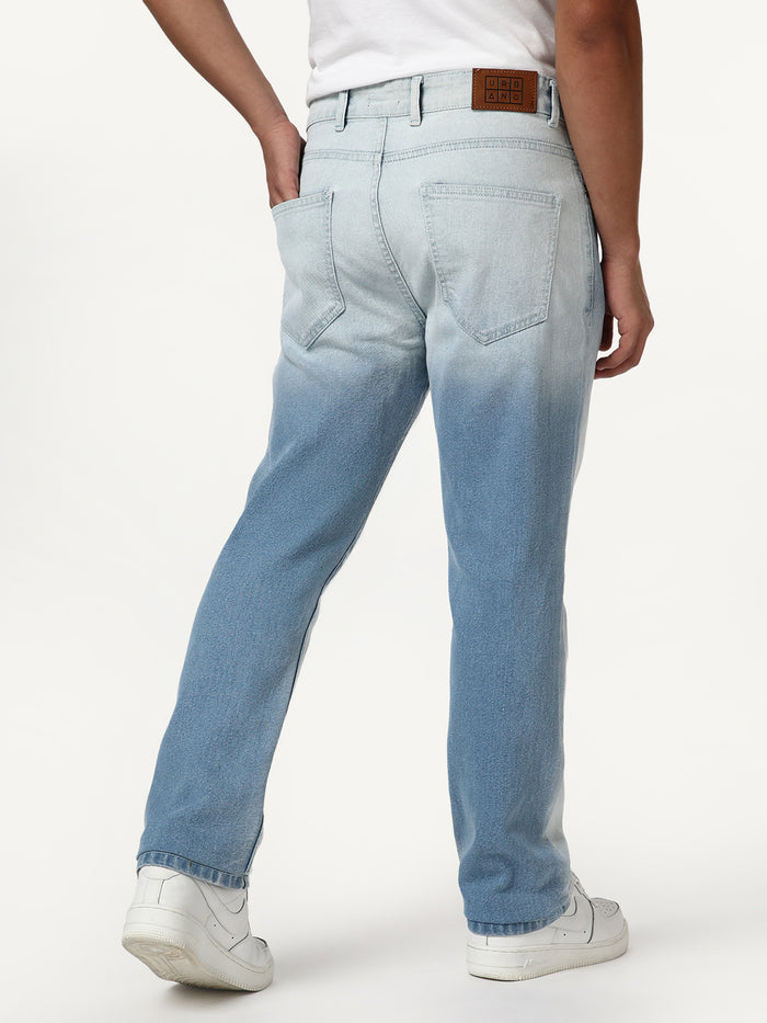 Men's Ice Blue Straight Fit Heavy Washed Faded Denim Jeans Stretchable