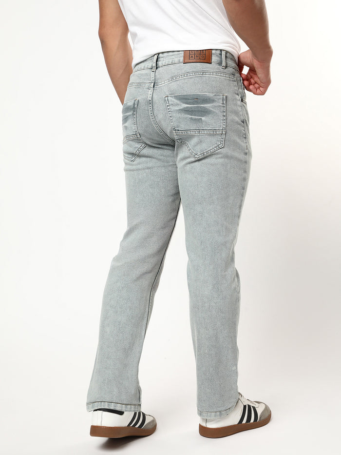 Men's Ice Grey Regular Fit Acid Washed Denim Jeans Stretchable