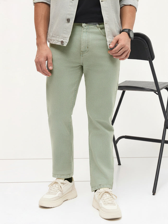 Men's Ice Grey Regular Fit Towel Washed Yellow Tint Denim Jeans Stretchable