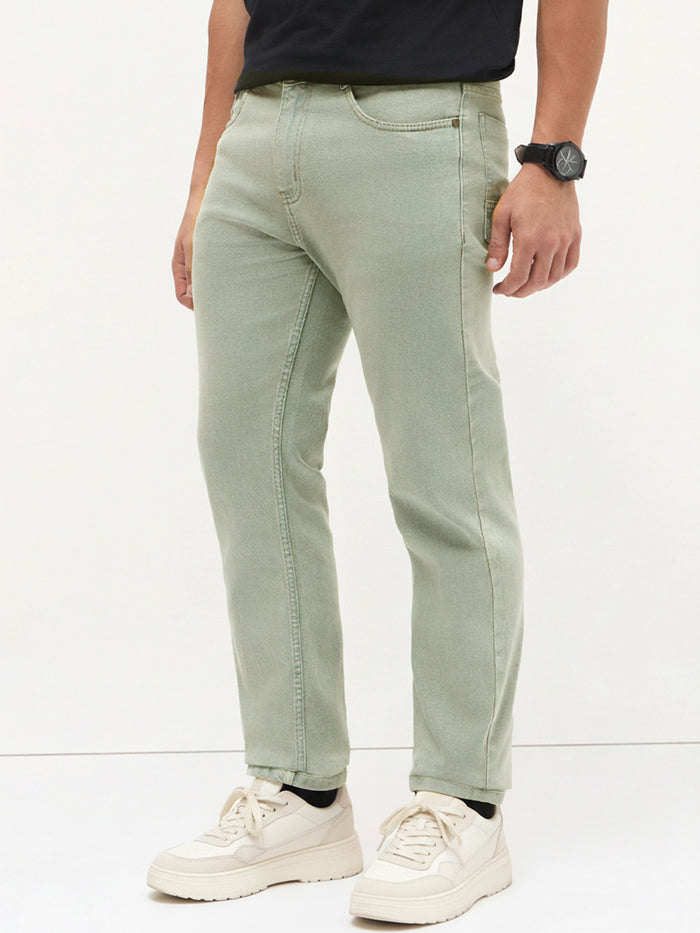 Men's Ice Grey Regular Fit Towel Washed Yellow Tint Denim Jeans Stretchable