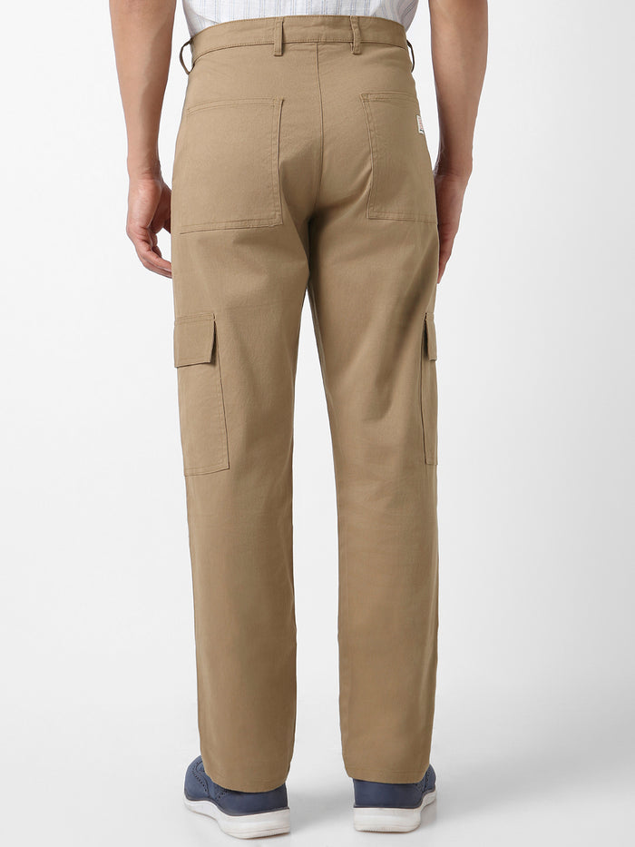 Men's Khaki Regular Fit Solid Cargo Chino Pant with 6 Pockets Stretchable
